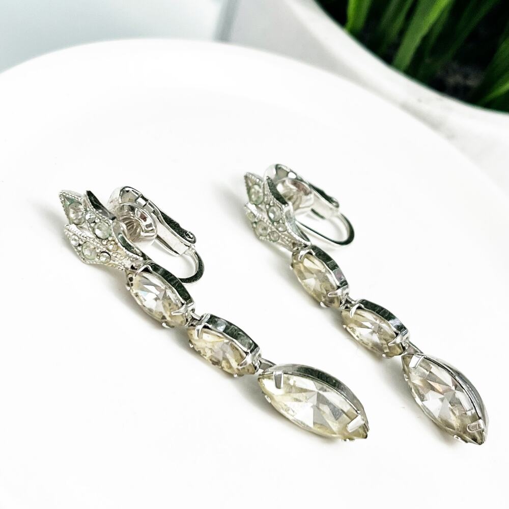Eisenberg Vintage Crystal Drop Clip Art Nouveau Style Earrings